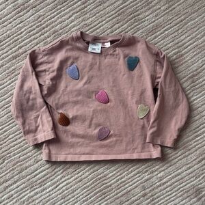 Zara Kids Long Sleeve Shirt with Heart Patches - Mauve